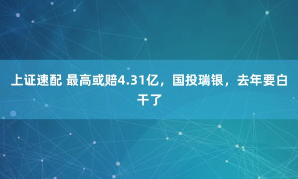 上证速配 最高或赔4.31亿，国投瑞银，去年要白干了